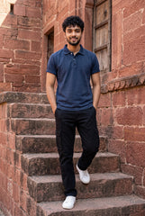 Indigo Navy Acid Washed Polo T-shirt for Men
