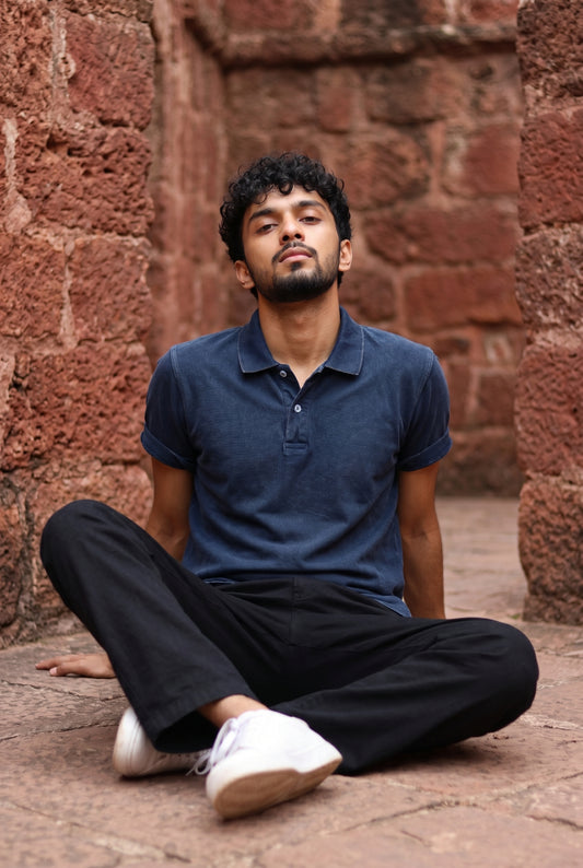 Indigo Navy Acid Washed Polo T-shirt for Men