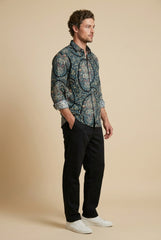 Peacock Green Paisley Printed Shirt for Men
