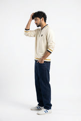 Ecru Mock Neck Zipper Sweatshirt for Men