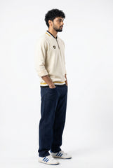 Ecru Mock Neck Zipper Sweatshirt for Men