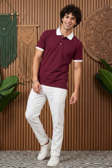 Maroon Solid Polo T-Shirt for Men