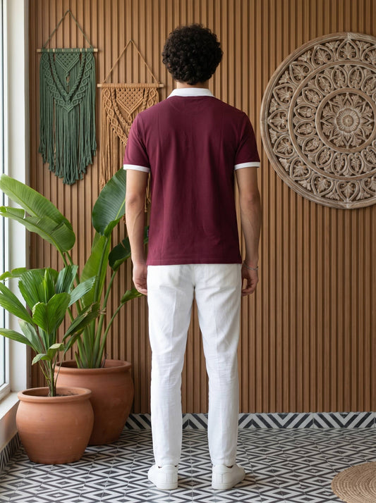 Maroon Solid Polo T-Shirt for Men