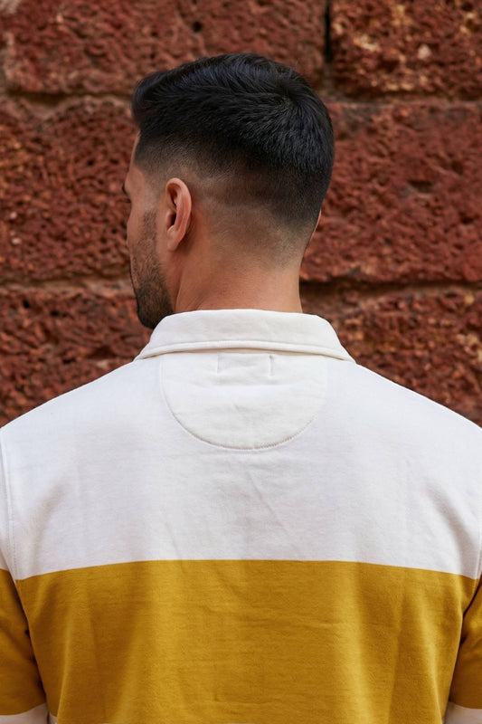 Ecru & Mustard Striped Mock Neck Sweatshirt for Men