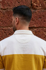 Ecru & Mustard Striped Mock Neck Sweatshirt for Men