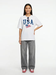 White Printed Oversized T-Shirt for Women