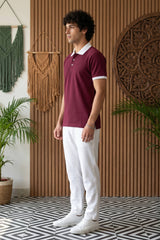Maroon Solid Polo T-Shirt for Men