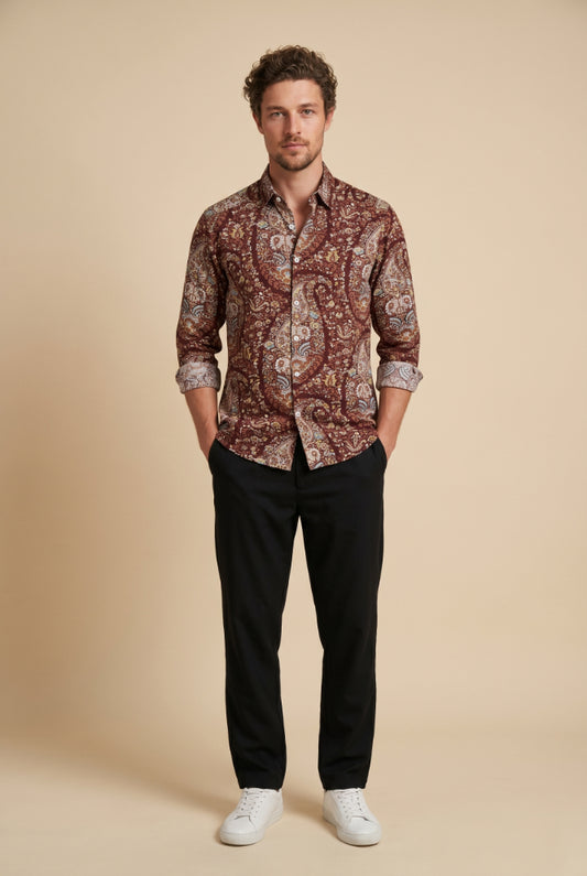 Dusty Brown Paisley Printed shirt for Men