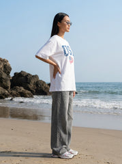 White Printed Oversized T-Shirt for Women