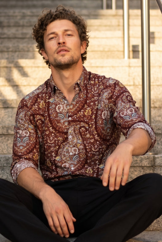 Dusty Brown Paisley Printed shirt for Men