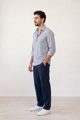 Blue, Grey & White Striped Shirt for Men