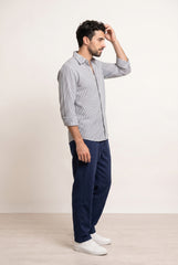 Blue, Grey & White Striped Shirt for Men