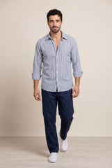 Blue, Grey & White Striped Shirt for Men