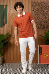 Orange Solid Polo T-Shirt for Men