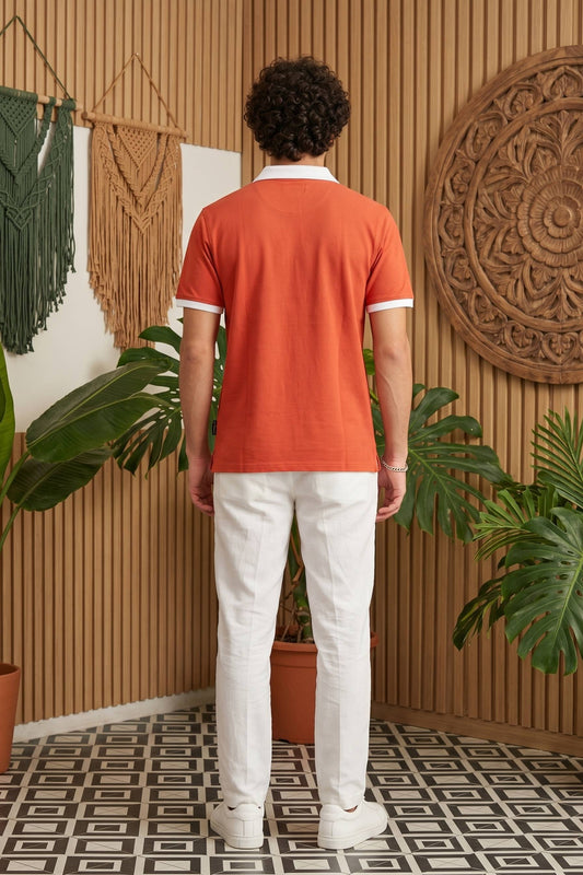 Orange Solid Polo T-Shirt for Men