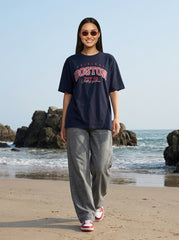 Navy Printed Oversized T-Shirt for Women