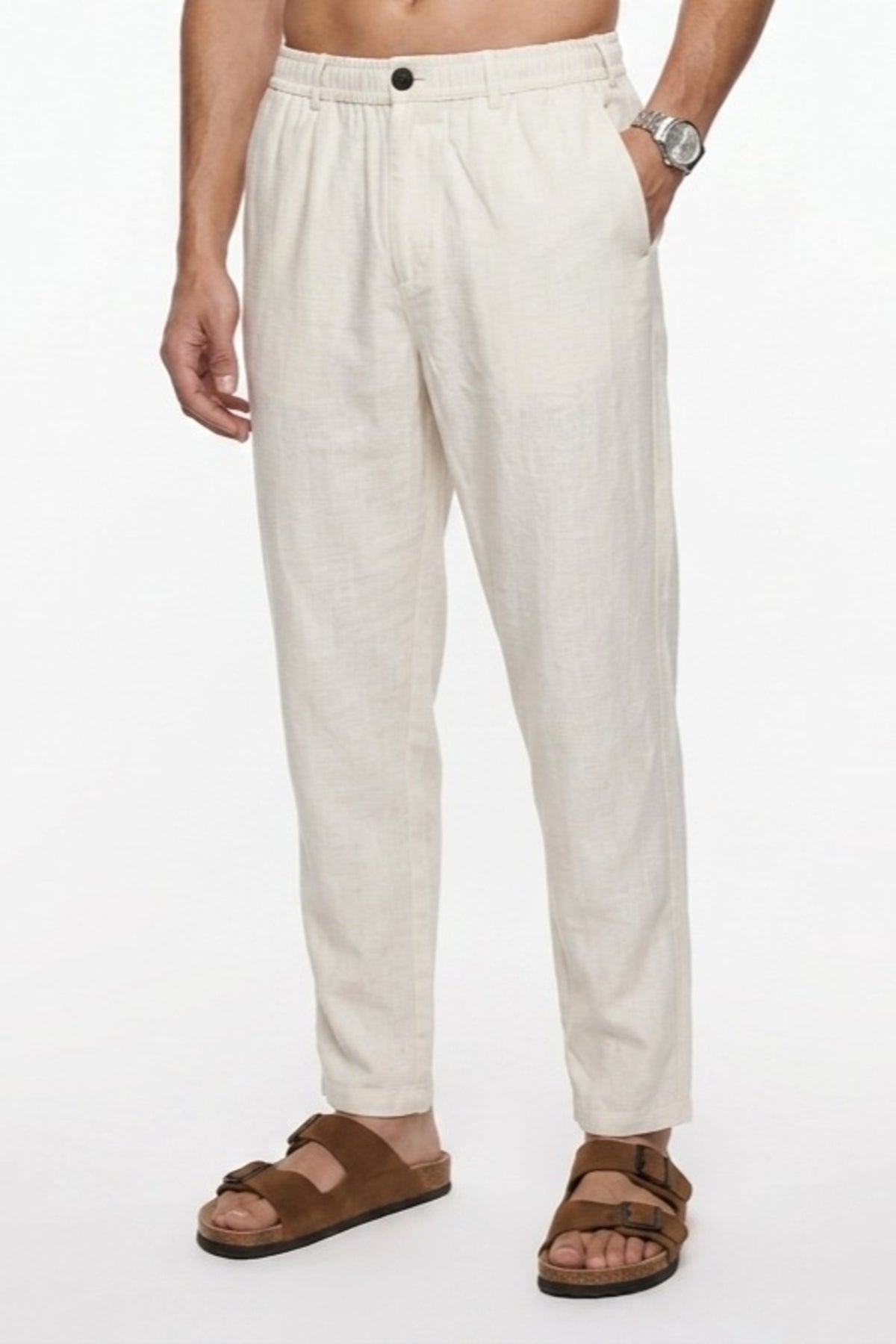 Natural white Relaxed Lenin Trousers