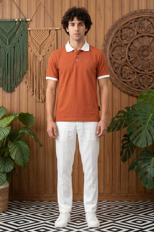 Orange Solid Polo T-Shirt for Men