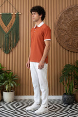 Orange Solid Polo T-Shirt for Men