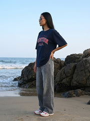 Navy Printed Oversized T-Shirt for Women