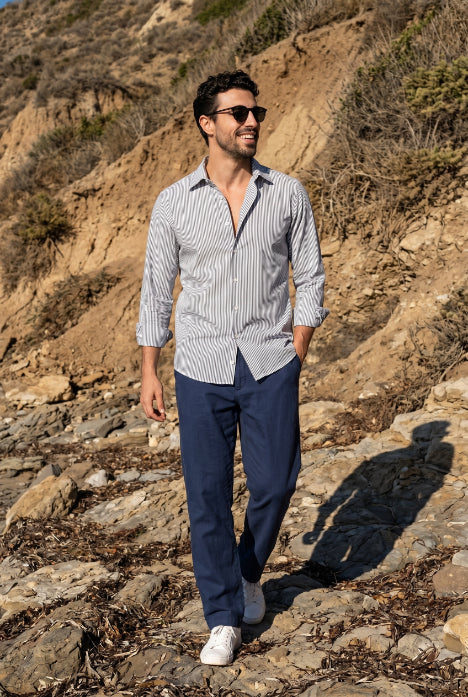 Blue, Grey & White Striped Shirt for Men