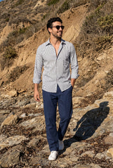 Blue, Grey & White Striped Shirt for Men