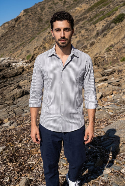 Blue, Grey & White Striped Shirt for Men