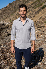 Blue, Grey & White Striped Shirt for Men
