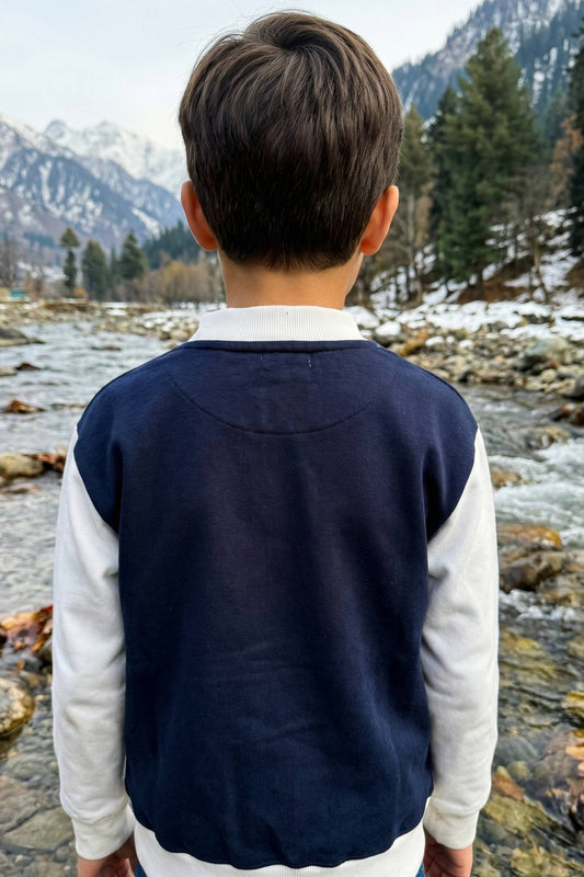 Navy & Ecru Varsity Jacket for Kids