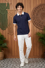 Navy Solid Polo T-Shirt for Men