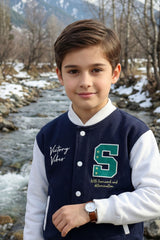 Navy & Ecru Varsity Jacket for Kids