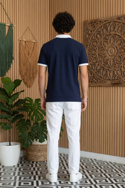 Navy Solid Polo T-Shirt for Men