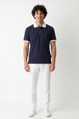 Navy Solid Polo T-Shirt for Men