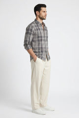 Dark Grey Plaid Check Shirt for Men