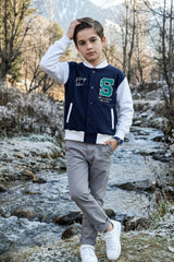 Navy & Ecru Varsity Jacket for Kids