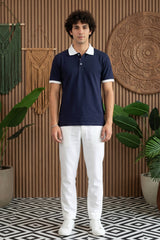 Navy Solid Polo T-Shirt for Men