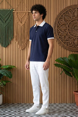 Navy Solid Polo T-Shirt for Men