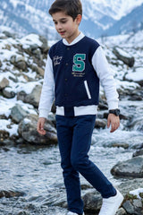 Navy & Ecru Varsity Jacket for Kids