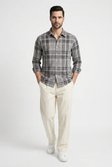 Dark Grey Plaid Check Shirt for Men