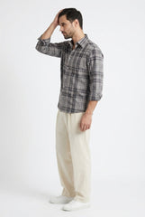 Dark Grey Plaid Check Shirt for Men
