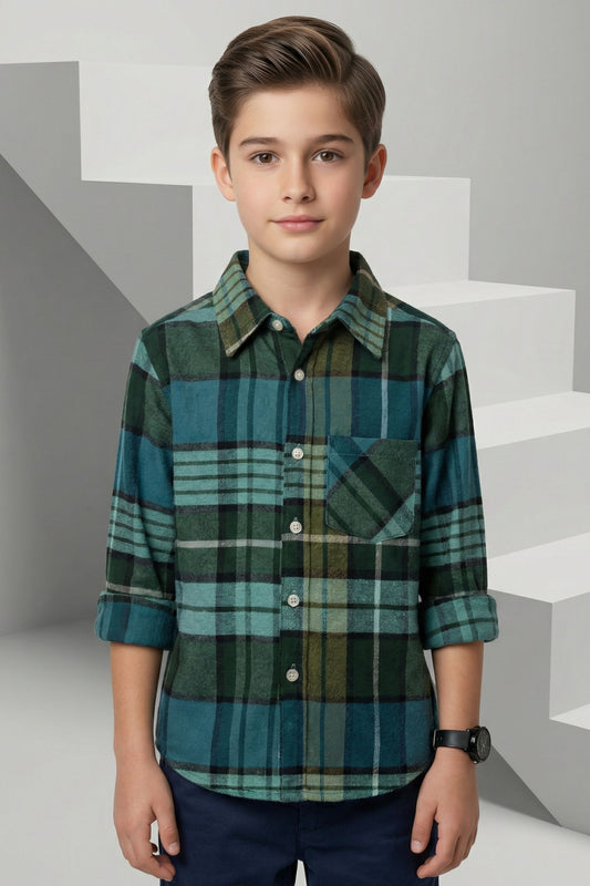 Dark Green Flannel Check Shirt for Kids