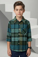 Dark Green Flannel Check Shirt for Kids