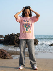 Peach Printed Oversized T-Shirt for Women