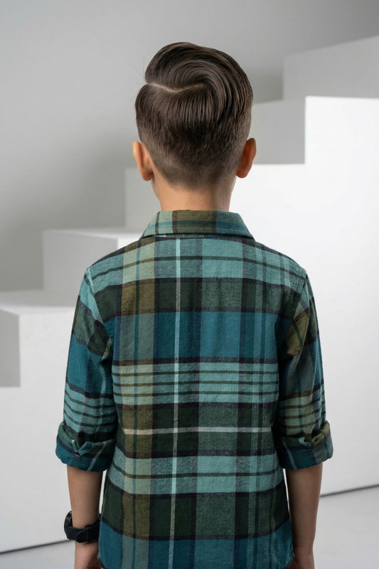 Dark Green Flannel Check Shirt for Kids
