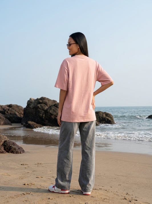 Peach Printed Oversized T-Shirt for Women