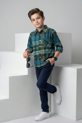 Dark Green Flannel Check Shirt for Kids