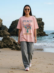 Peach Printed Oversized T-Shirt for Women