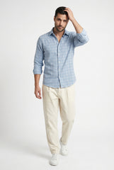 Teal Blue Plaid Check Shirt for Men