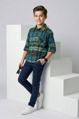 Dark Green Flannel Check Shirt for Kids