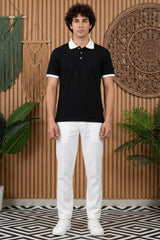 Black Solid Polo T-Shirt for Men